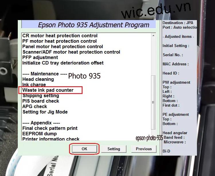 Download Phần mềm reset máy in Epson Photo 935