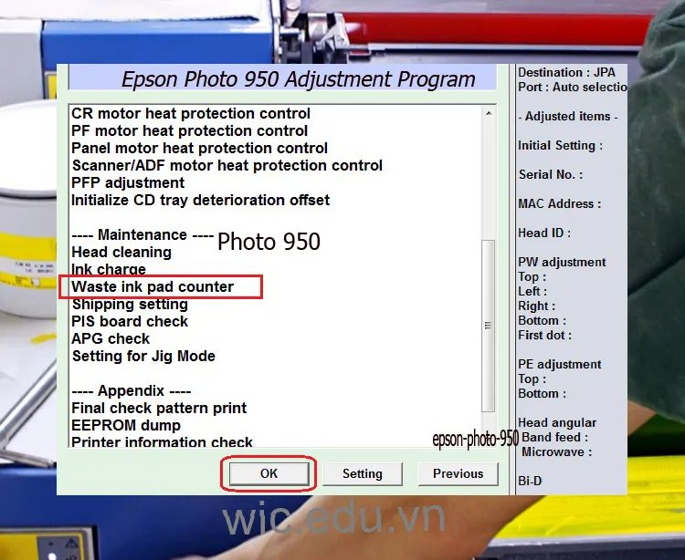 Download Phần mềm reset máy in Epson Photo 950