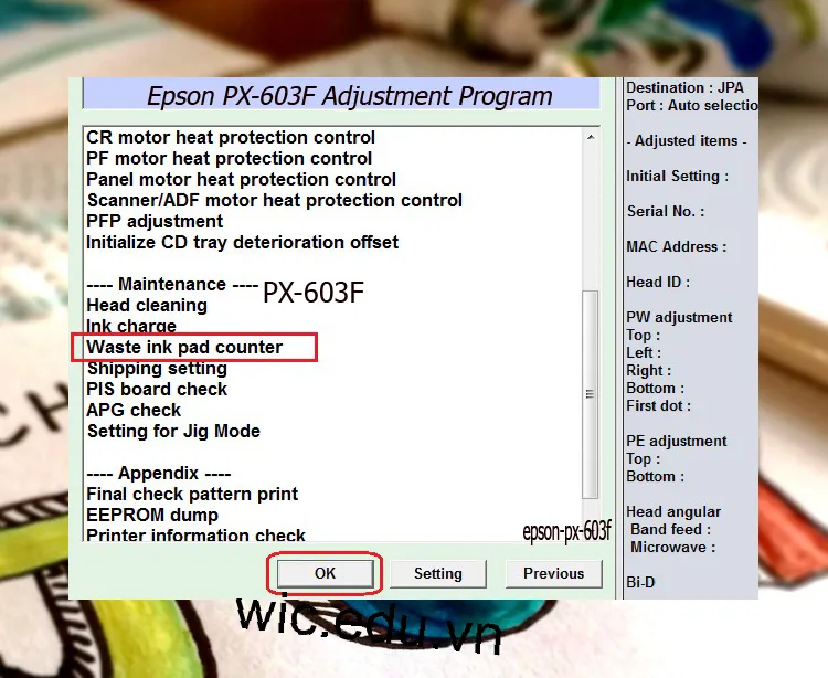 Download Phần mềm reset máy in Epson PX-603F