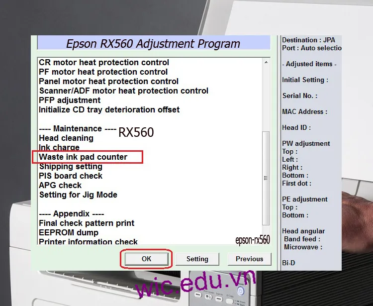 Download Phần mềm reset máy in Epson RX560