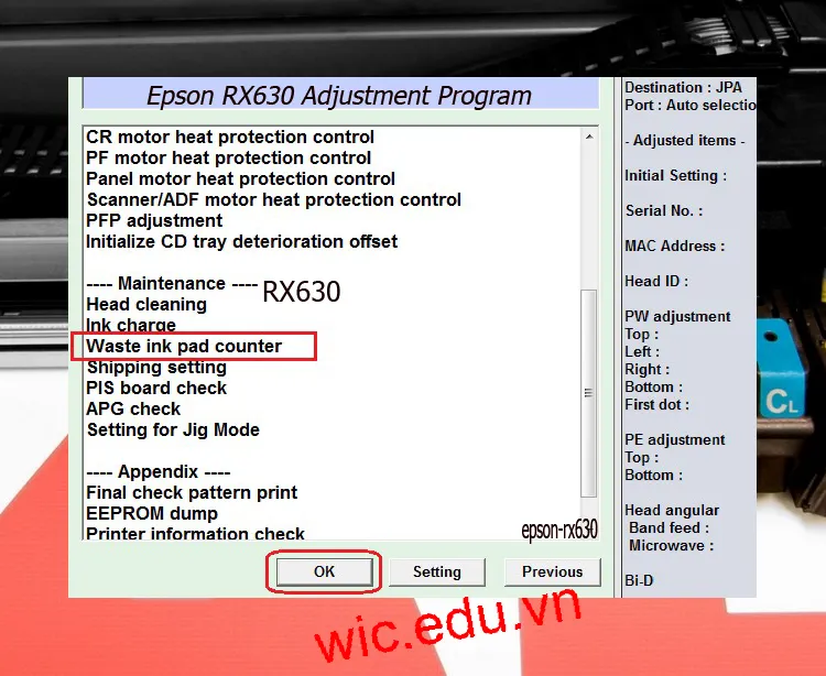 Download Phần mềm reset máy in Epson RX630