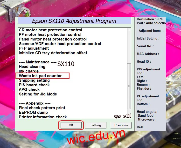 Download Phần mềm reset máy in Epson SX110