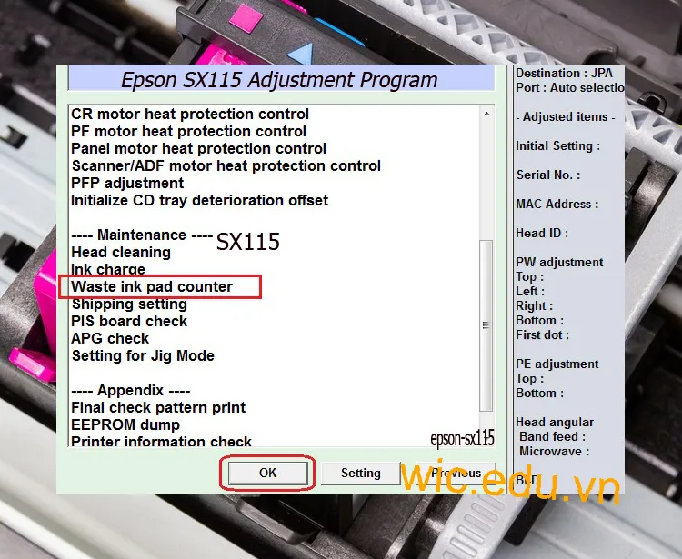 Download Phần mềm reset máy in Epson SX115