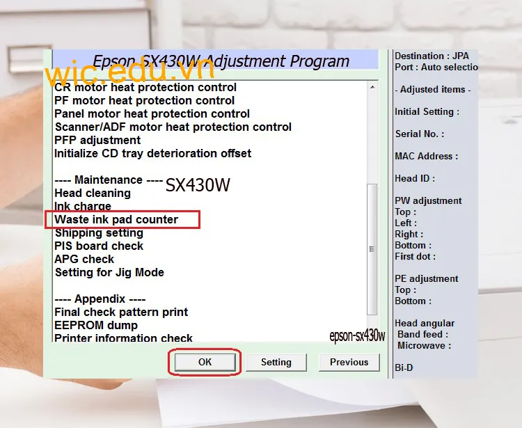 Download Phần mềm reset máy in Epson SX430W