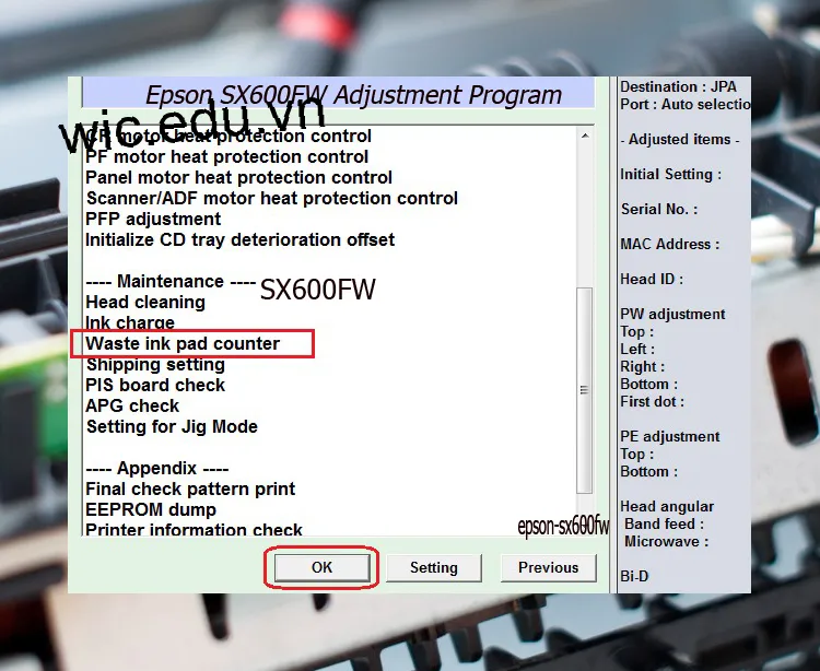 Download Phần mềm reset máy in Epson SX600FW