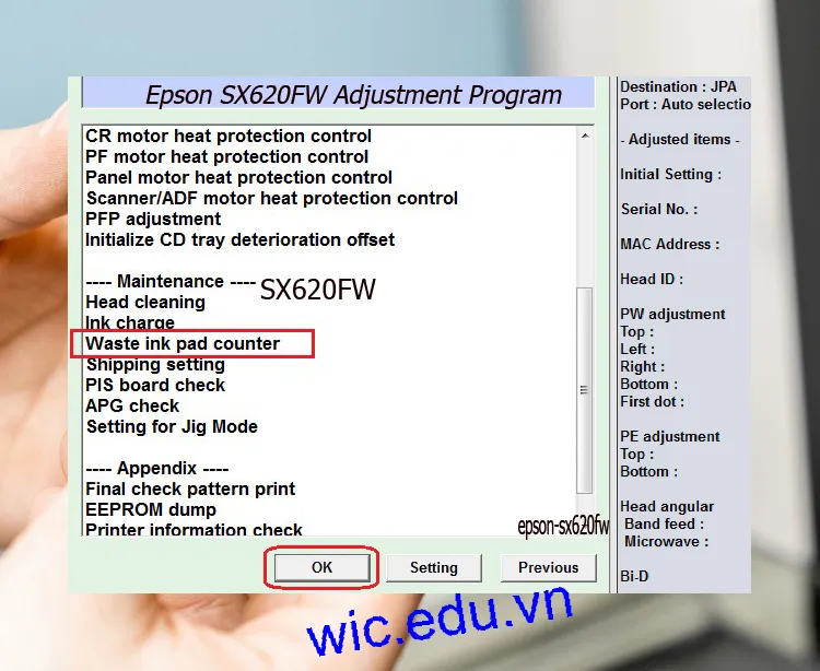 Download Phần mềm reset máy in Epson SX620FW