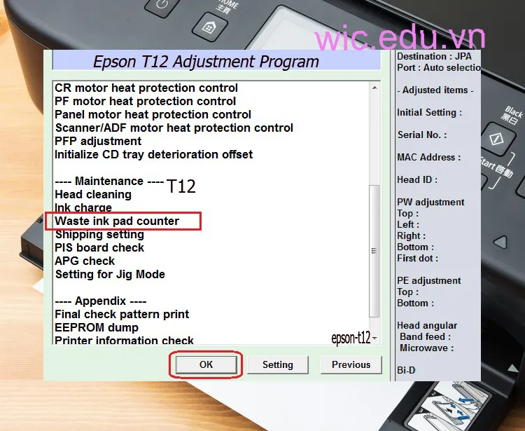 Download Phần mềm reset máy in Epson T12