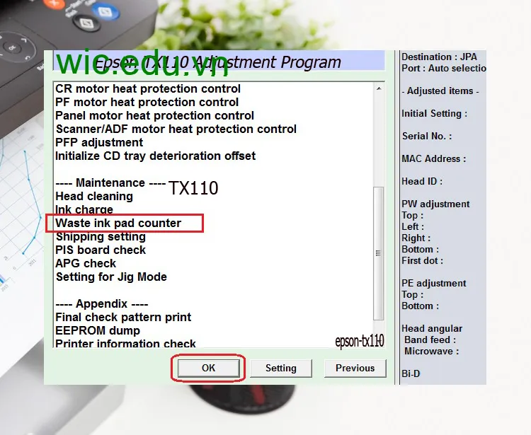 Download Phần mềm reset máy in Epson TX110