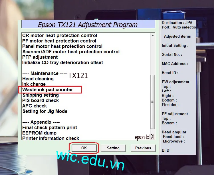 Download Phần mềm reset máy in Epson TX121