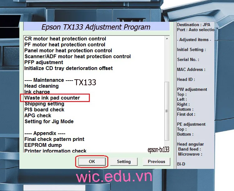 Download Phần mềm reset máy in Epson TX133
