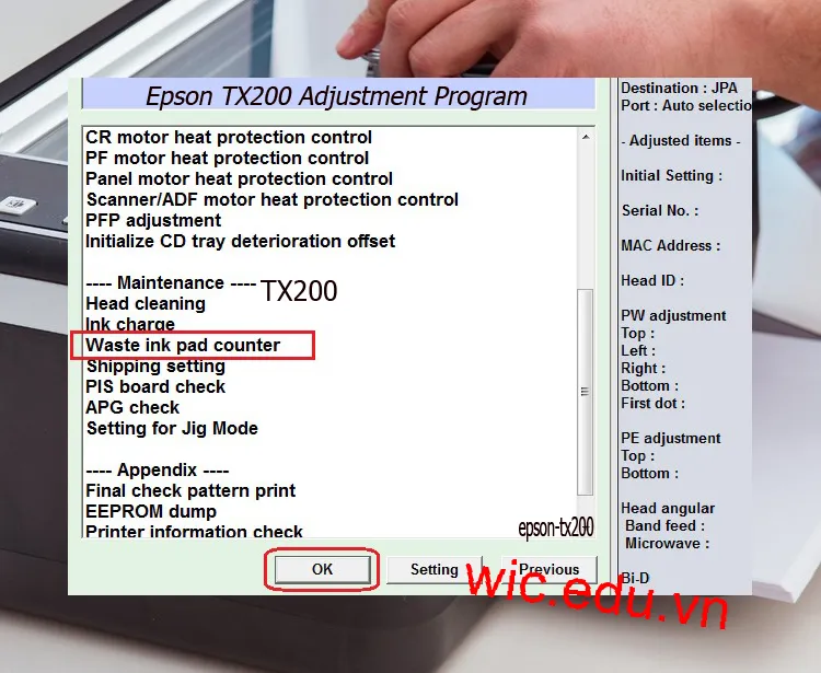 Download Phần mềm reset máy in Epson TX200