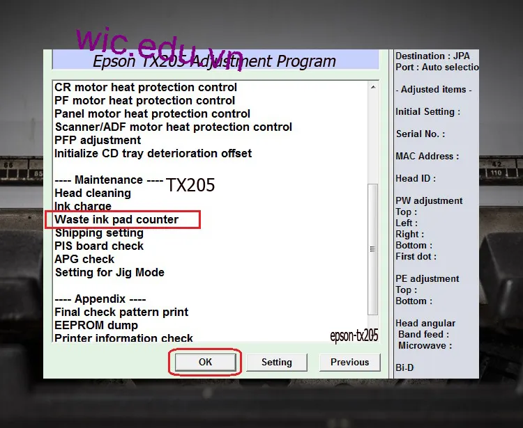 Download Phần mềm reset máy in Epson TX205