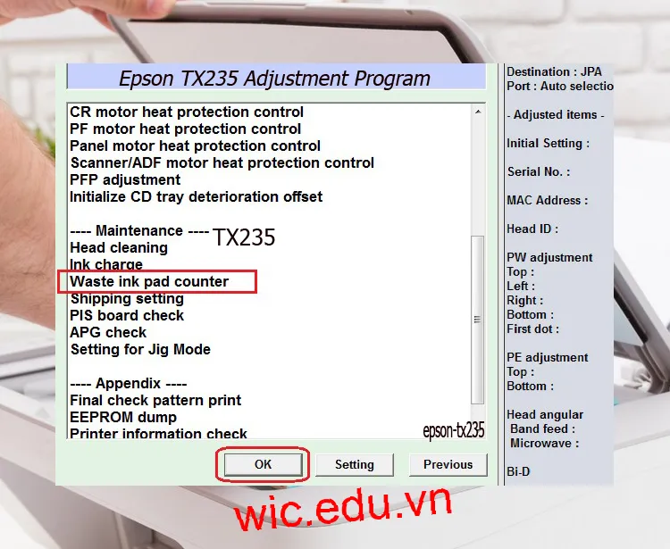 Download Phần mềm reset máy in Epson TX235