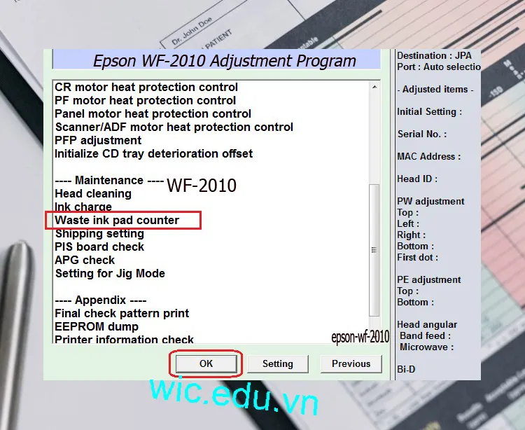 Download Phần mềm reset máy in Epson WF-2010