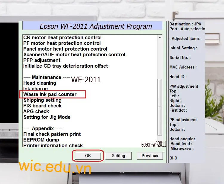 Download Phần mềm reset máy in Epson WF-2011