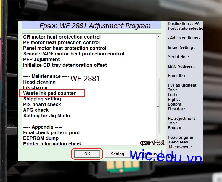 Download Phần mềm reset máy in Epson WF-2881