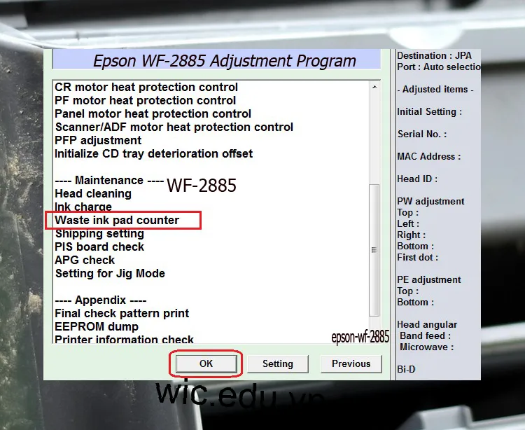 Download Phần mềm reset máy in Epson WF-2885
