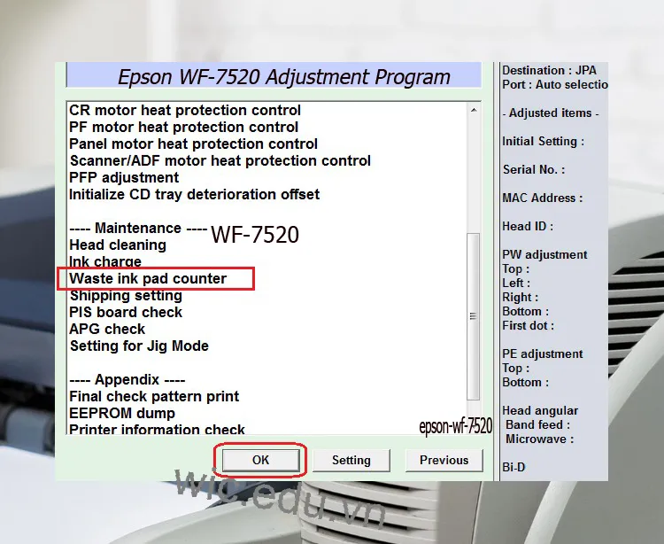 Download Phần mềm reset máy in Epson WF-7520