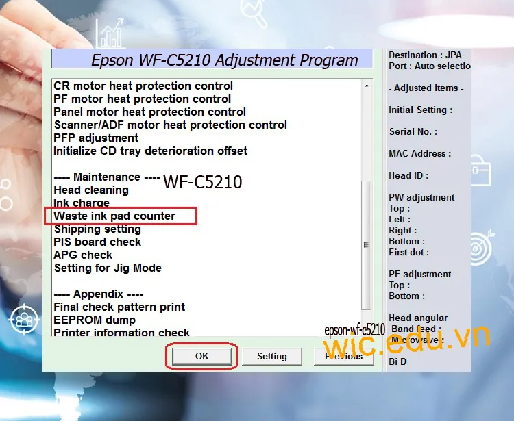 Download Phần mềm reset máy in Epson WF-C5210