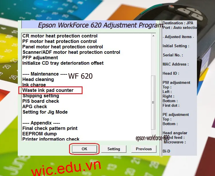 Download Phần mềm reset máy in Epson WorkForce 620