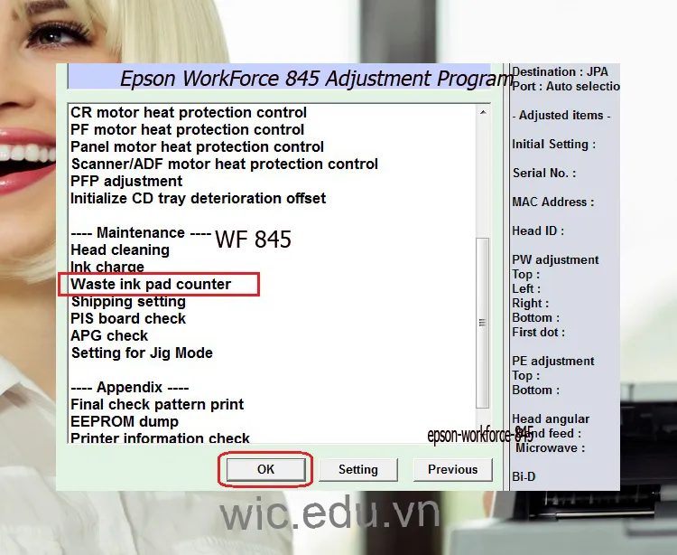 Download Phần mềm reset máy in Epson WorkForce 845