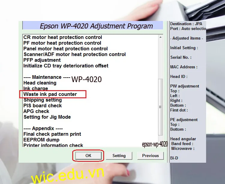 Download Phần mềm reset máy in Epson WP-4020
