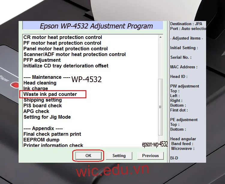 Download Phần mềm reset máy in Epson WP-4532