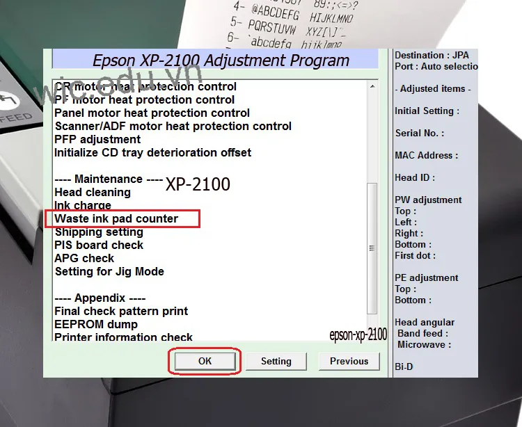 Download Phần mềm reset máy in Epson XP-2100