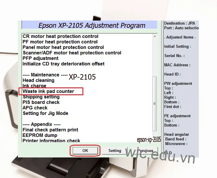 Download Phần mềm reset máy in Epson XP-2105