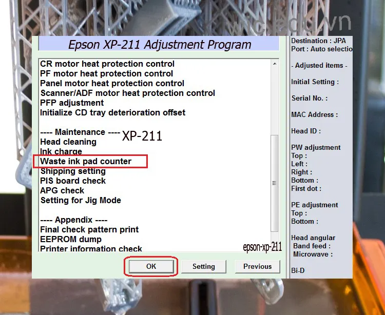 Download Phần mềm reset máy in Epson XP-211