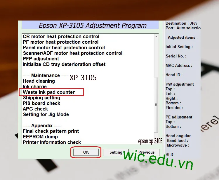 Download Phần mềm reset máy in Epson XP-3105