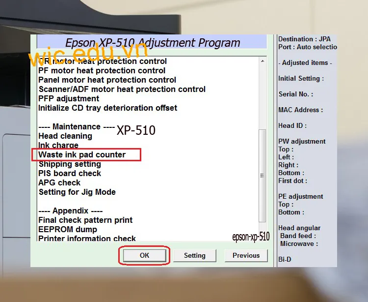 Download Phần mềm reset máy in Epson XP-510