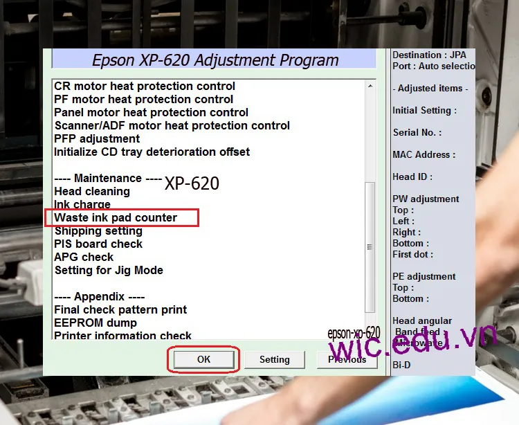 Download Phần mềm reset máy in Epson XP-620