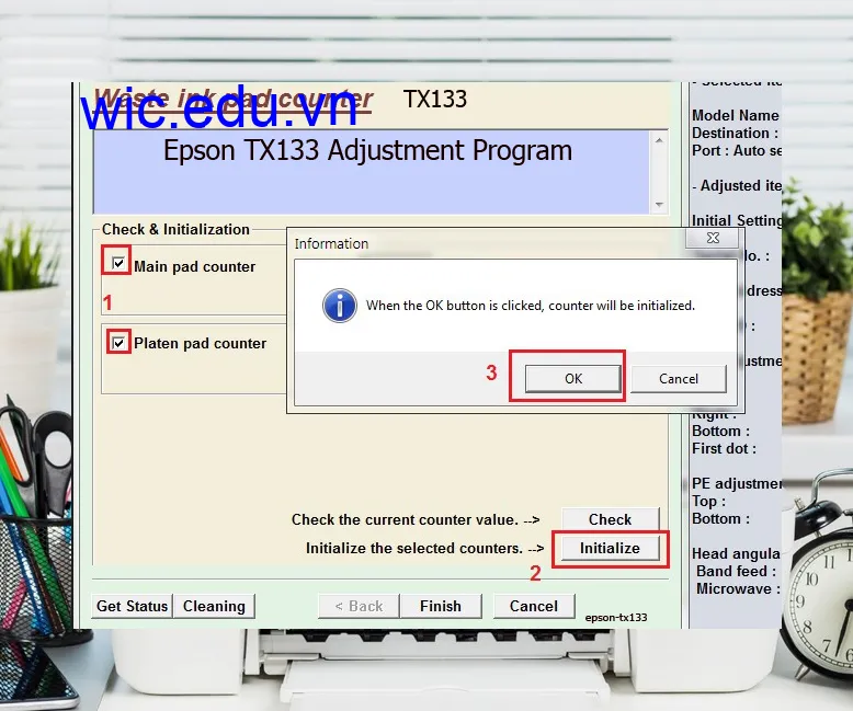 Phần mềm Reset máy in Epson TX133